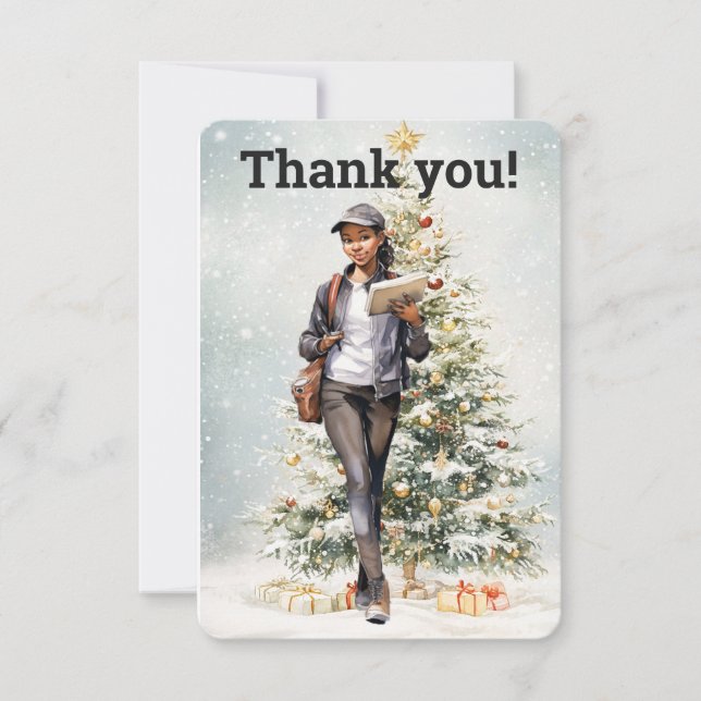 Mail Lady Postal Carrier Christmas Tree Thank You Card (Front)