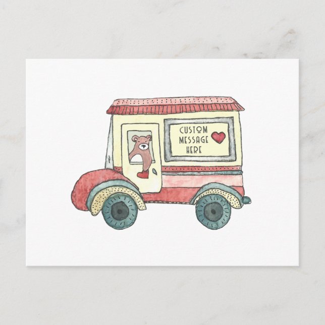Mail Truck Bear Custom Message Holiday Postcard (Front)