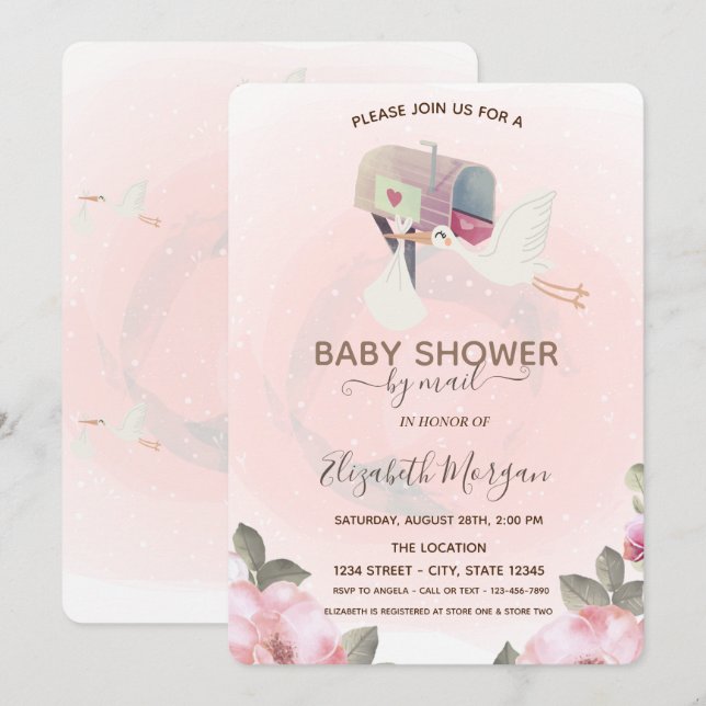 Mailbox,Cute Stork Floral Baby Shower  Invitation (Front/Back)