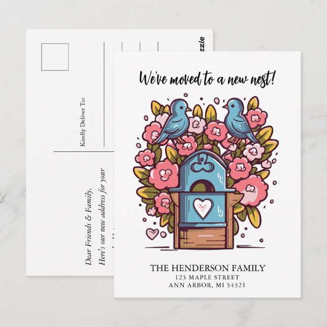 Mailbox Love Birds New Home Moving Announcement Postcard (Front/Back)