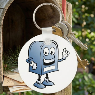Mailbox Mascot Happy Blue Postal Character  Keychain