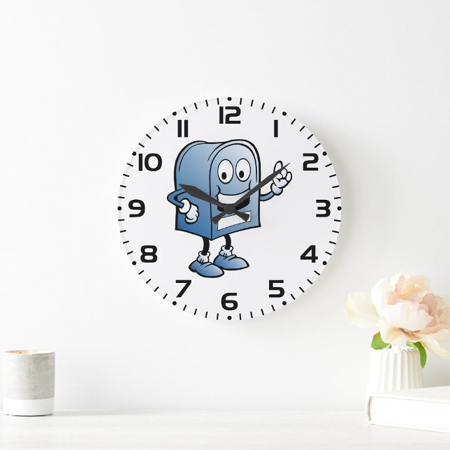 Mailbox Mascot Happy Blue Postal Character  Large Clock (Creator Uploaded)