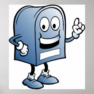 Mailbox Mascot Happy Blue Postal Character  Poster
