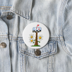 Mailbox with Daisies and Heart Flag Country Garden 3 Inch Round Button