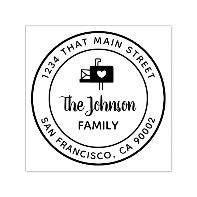 Mailbox with Heart, Return Address, Round Self-inking Stamp (Design)