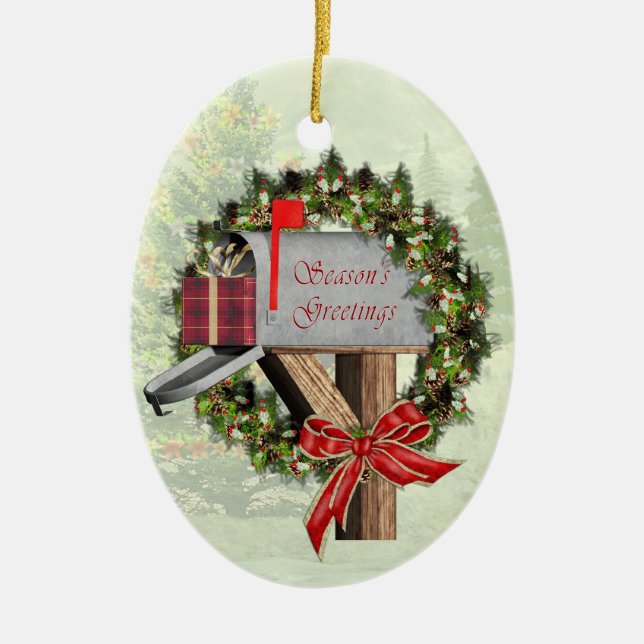 Mailbox,  Wreath and Gift  Mail Carrier Ornament (Front)