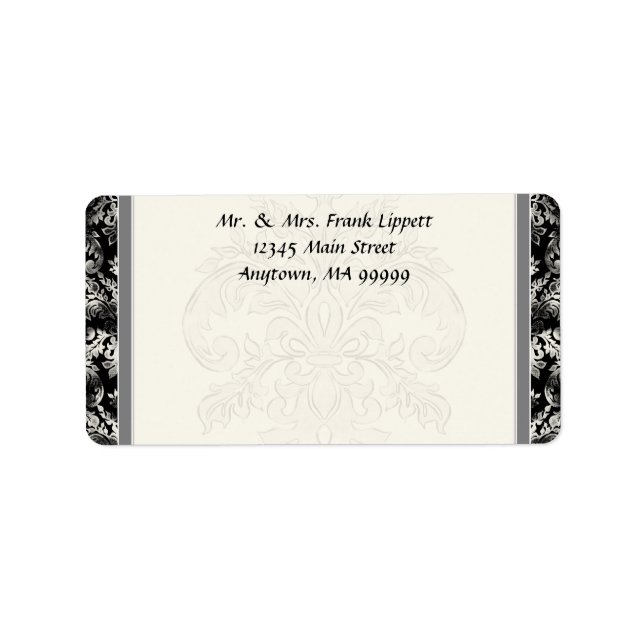 Mailing Labels - Fleur di Lys Damask - Black (Front)