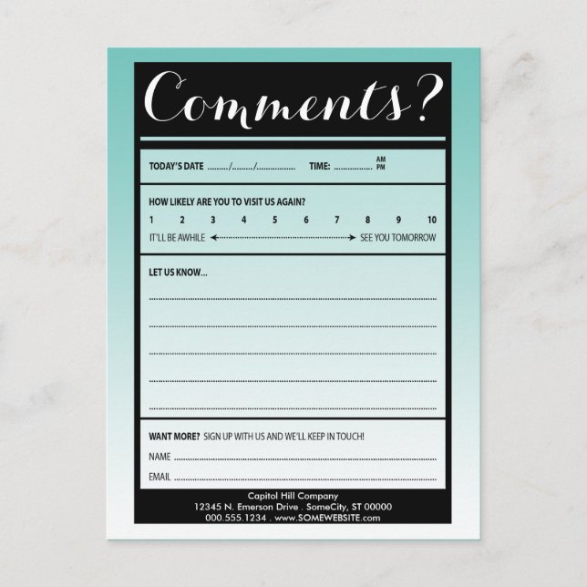 mailing list comment card with logo (Front)