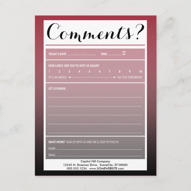 mailing list comment card with logo (Front)