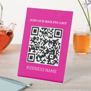 Mailing List QR Code Sign, Pink Retail Store  Pedestal Sign