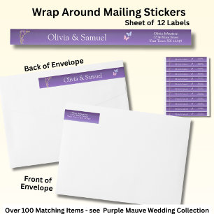 Mailing Stickers, Purple Mauve Flowers & White Wrap Around Label