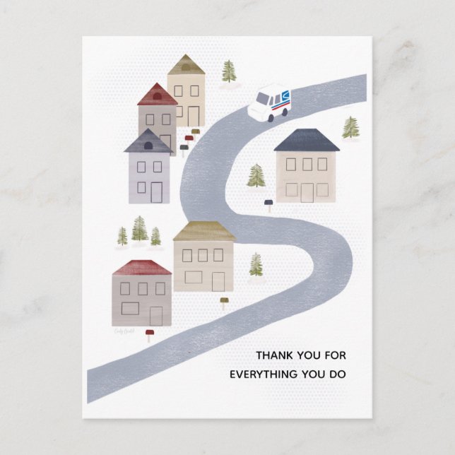 Mailman Mail Lady Christmas Thank You Winter Scene Postcard (Front)