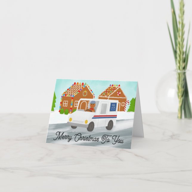 Mailman Post Office Mail Carrier Christmas Holiday Thank You Card (Front)