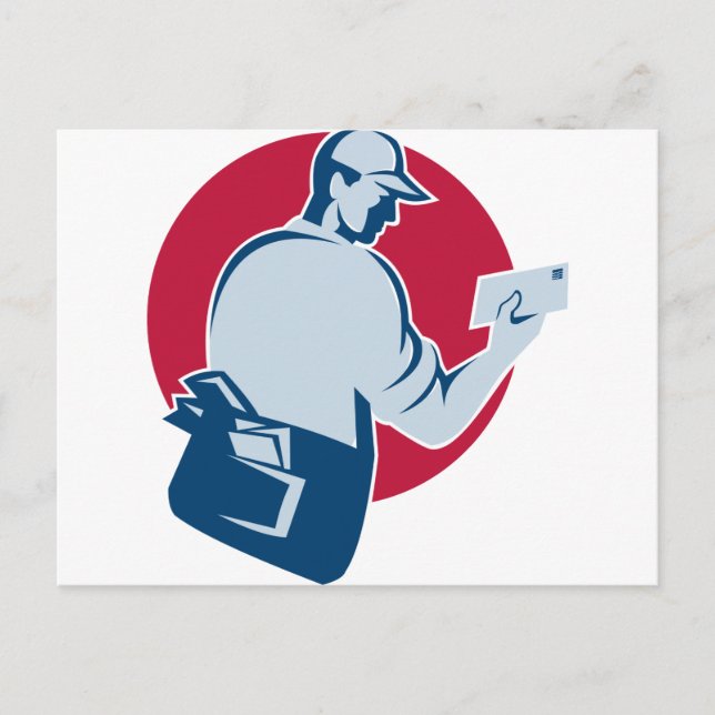mailman postman deliver mail envelope retro postcard (Front)