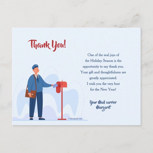 Mailman Thank You Post Card (Front)
