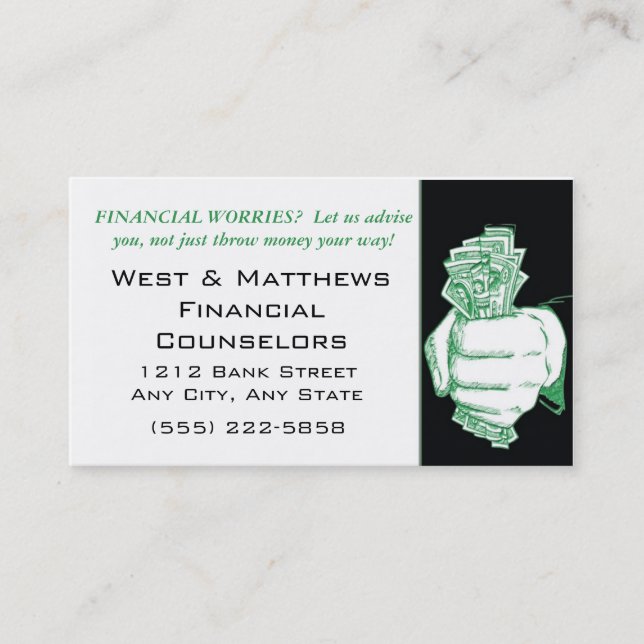 Main avec Carte de visite financier en espèces (Devant)