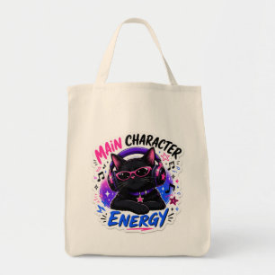 Main Character Energy Black Cat Music Lover Watch Tote Bag