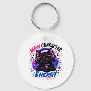 Main Character Energy Black Cat Sticker Keychain