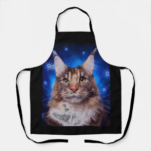 Main Coon Cat Blue Background Stars Apron