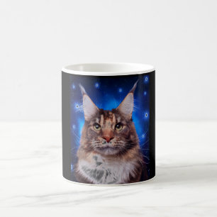 Main Coon Cat Blue Background Stars Coffee Mug