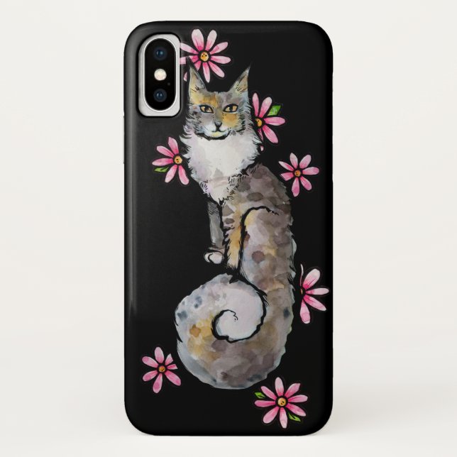 Main Coon Dilute Calico Cat Pink Daisy             Case-Mate iPhone Case (Back)