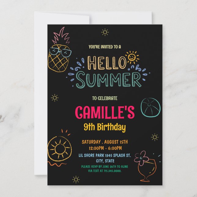 Main dessinée Bonjour été Anniversaire Invitation (Devant)