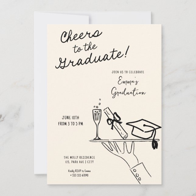 Main dessinée drôle serveur Faire-part de graduati (Devant)