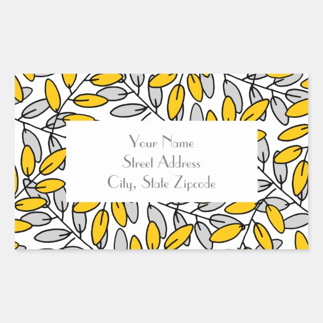 Main dessinée gris jaune Feuille Motif étiquettes (Devant)