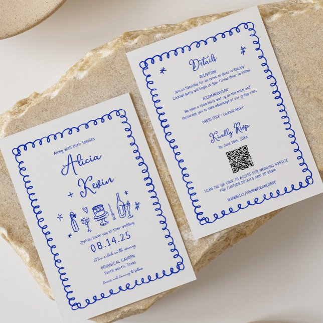 Main Drag French Blue Fun Wedding Invitations (Créateur téléchargé)