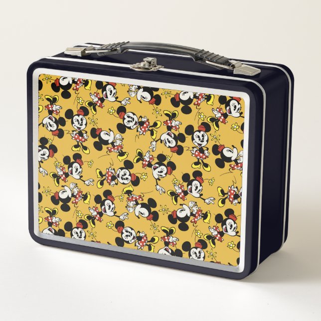 Main Mickey Shorts | Minnie Mouse Yellow Pattern Metal Lunch Box (Front)