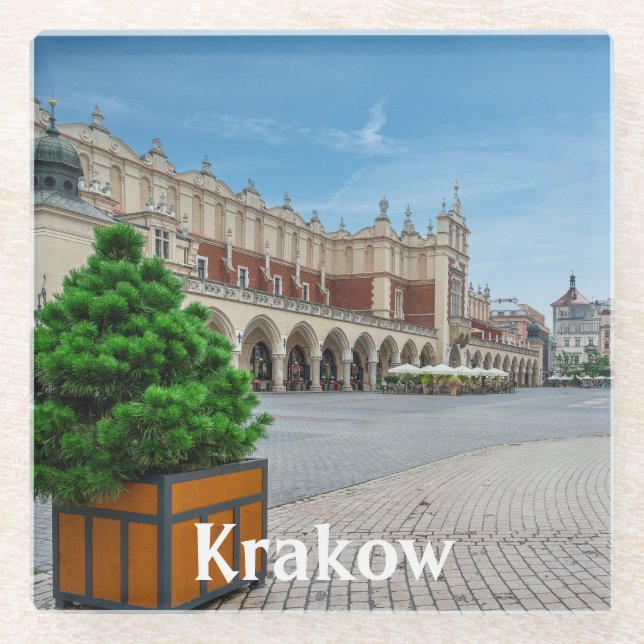 Main square in Krakow old town, Poland Glass Coaster (Front)