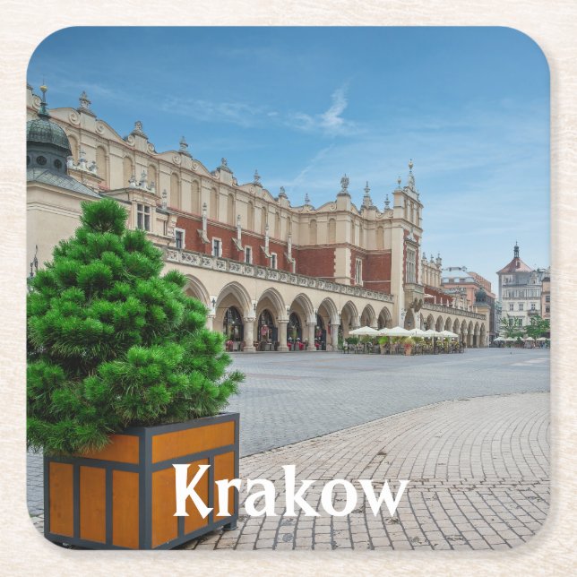 Main square in Krakow old town, Poland Square Paper Coaster (Front)