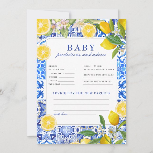 Main squeeze Baby Shower Predictions Advice game (Front)