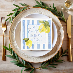 Main squeeze blue stripes lemons bridal shower napkin