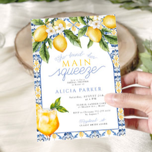 Main squeeze blue yellow lemon bridal shower invitation