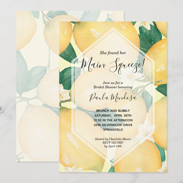 Main Squeeze Bridal Shower Invitations (Front/Back)