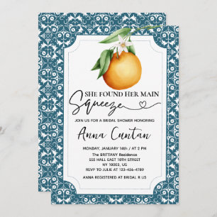 Main Squeeze Bridal Shower Lemon Blue Tile Invitation