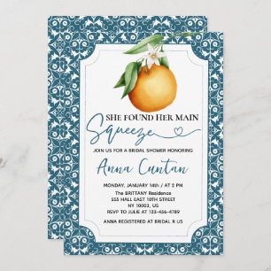 Main Squeeze Bridal Shower Lemon Blue Tile Invitation