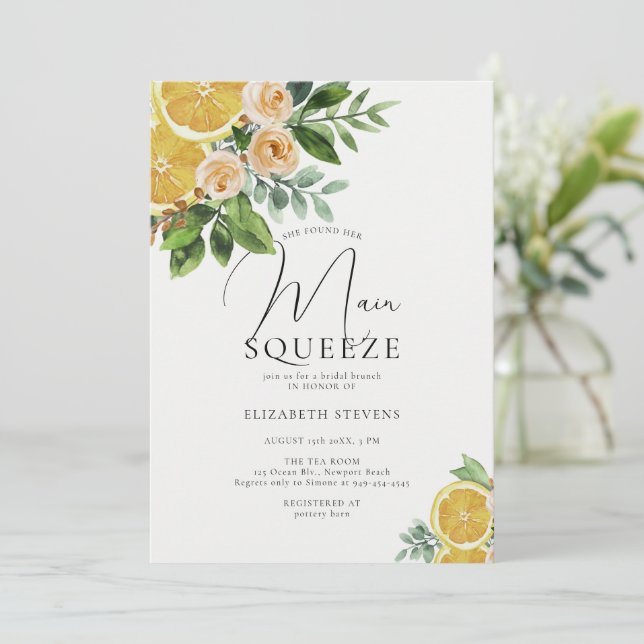 Main Squeeze Burnt Orange Watercolor Bridal Shower Invitation (Standing Front)