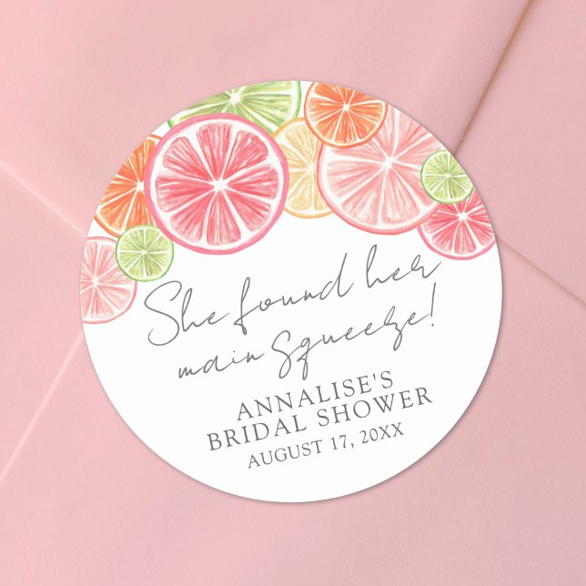 Main Squeeze Citrus Bridal Shower Classic Round Sticker (Main Squeeze Citrus Bridal Shower Classic Round Sticker)