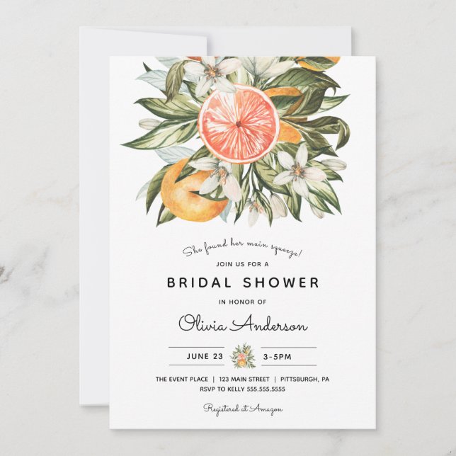 Main Squeeze Citrus Bridal Shower Invitation (Front)