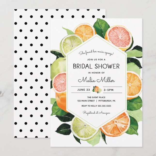 Main Squeeze Citrus Bridal Shower Invitation (Front/Back)