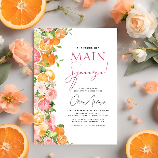 Main Squeeze Citrus Bridal Shower Orange Invitation (Creator Uploaded)