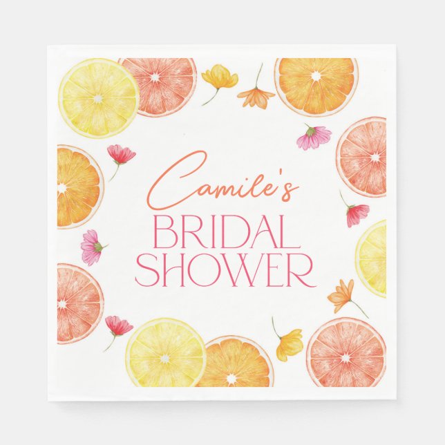 Main Squeeze Citrus Bright Flowers Bridal Shower Napkin (Front)