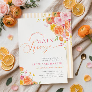 Main Squeeze Citrus Floral Orange Bridal Shower Invitation