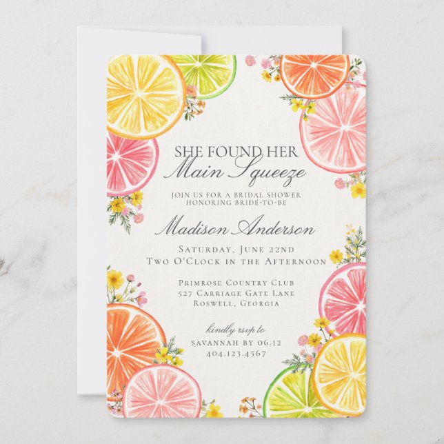 Main Squeeze Citrus Floral Orange Bridal Shower Invitation (Front)