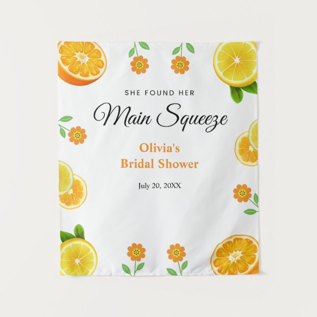 Main Squeeze Citrus Lemon Bridal Shower Backdrop  Tapestry (Front)