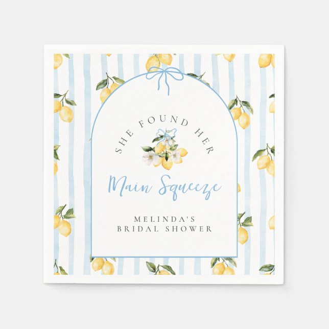 Main Squeeze Citrus Lemon Ribbons Bridal Shower Napkin (Front)