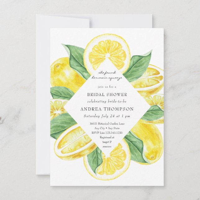 Main Squeeze | Citrus | Lemon Yellow Bridal Shower Invitation (Front)