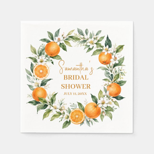 Main Squeeze Citrus Orange Bridal Shower Napkin (Front)